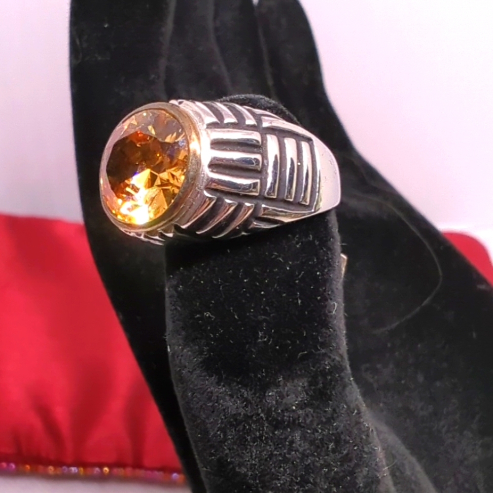 Ring Sterling Silver 925 Topaz Stone Gold - 16 mm Size 5 NWT